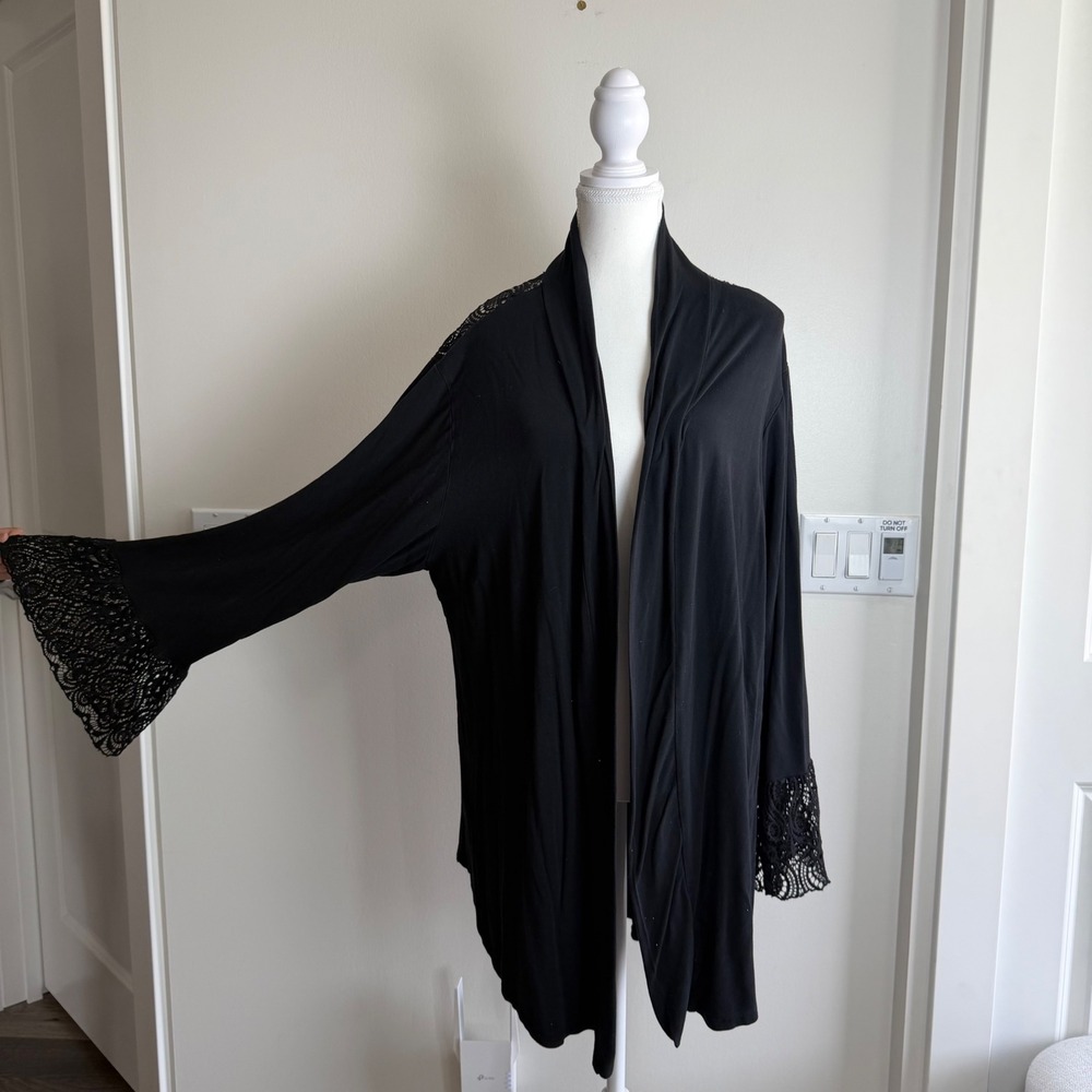 Lady's World Lace Back Open Front Cardigan Black Womens 2X Boho Wrap